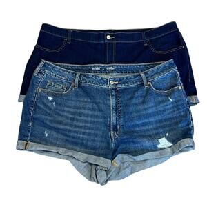 Old Navy Women's 22 Med & Dark Wash Blue Jean Denim Shorts 3" Lot Of 2